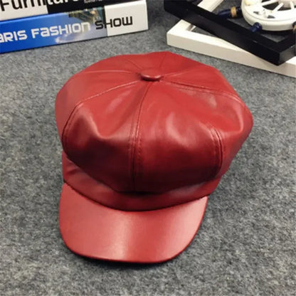 Kids Boys Girls PU Leather Hat 2024 New Arrival Children Princess Retro Beret Cap British Style Plaid Striped Cap Steetwear Hat