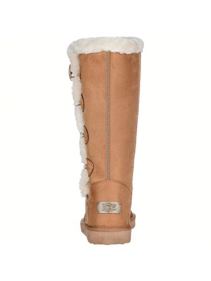 Women's Snow Boots Fleece Lined Solid Color Mid-Calf Flat Snow Boots Fur Lined Winter Boots