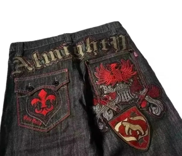 Jeans letter embroidered black loose trousers Couple fashion retro new athlete street clothing Y2K Harajuku street wear trousers