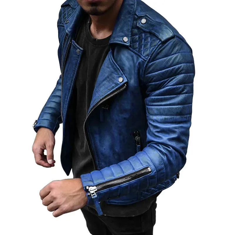 Leather Coat Men Spring Autumn Fashion Slim Lapel Locomotive Men Leather Jacket Solid Color Long Sleeve PU Brown Leather Jacket