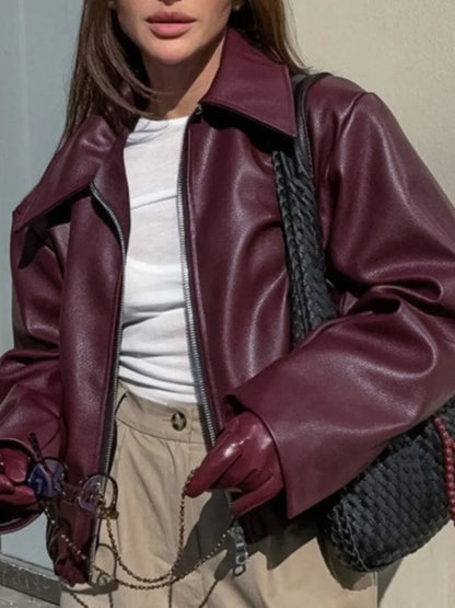 Locomotive Leather Jacket 2025 Europe America Autumn Winter New Loose Coat Fashion Cross-border Leather Jacket New Women's Coat