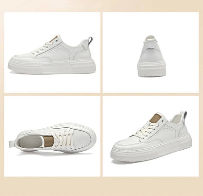 Genuine Leather Men's Casual Shoes, Thick-soled, Anti-slip, Wear-resistant, Height-increasing, Street Fashion, Retro Board Shoes