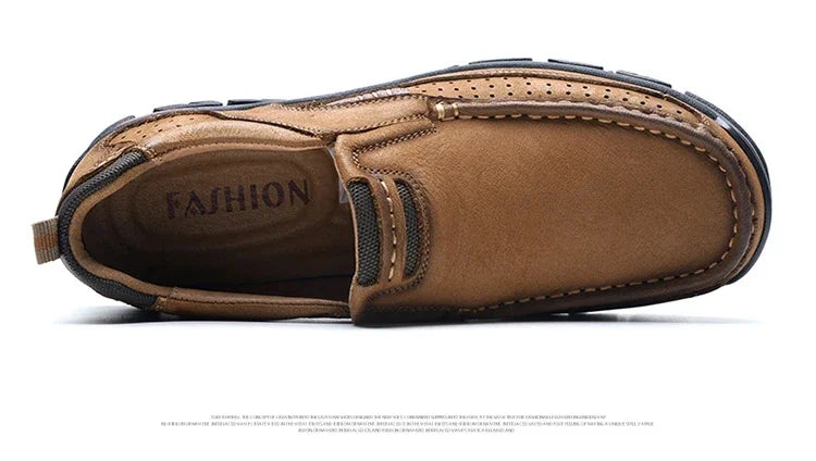 Handmade Leather Men Shoes Casual Outdoor Slip On Loafers Men Leather Shoes Flats Moccasins Walking Shoes Non-Slip Dropshipping