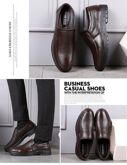 Genuine Leather Men Casual Shoes Luxury British Business Men Shoes Fashion Round Toe Lace Up Autumn Winter Old Man's Footwear