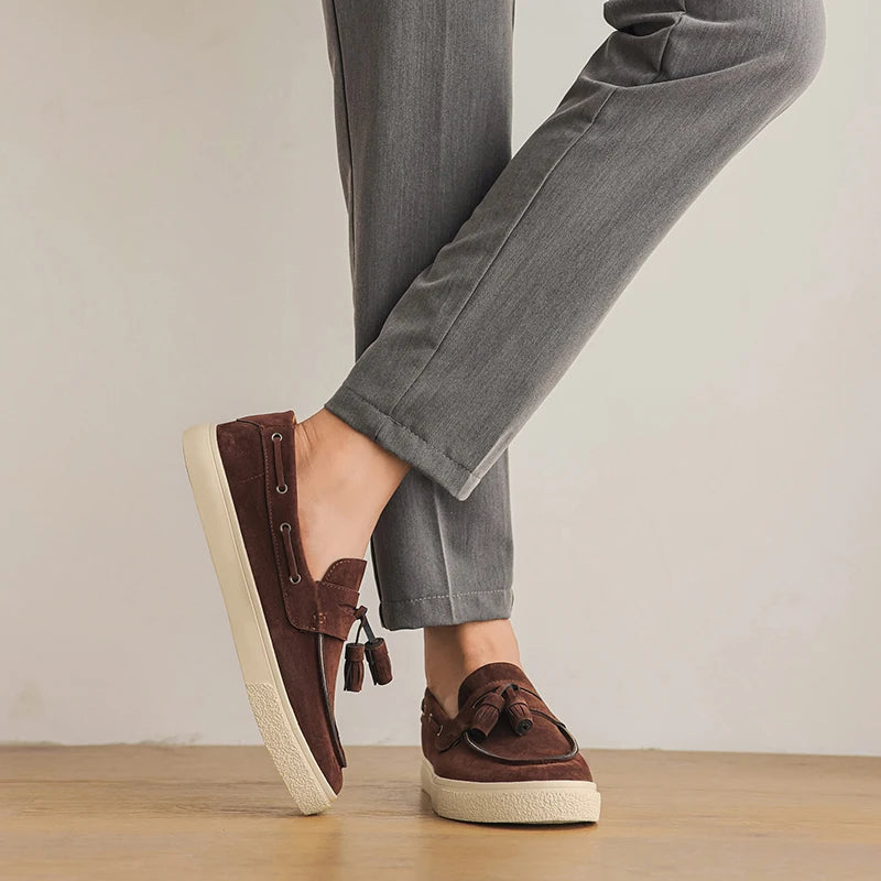 Suede Leather Handmade Loafers Leisure Walk Male Casual Shoes New Design Casual Slip on Flats Versatile Driving Shoes Moccasins