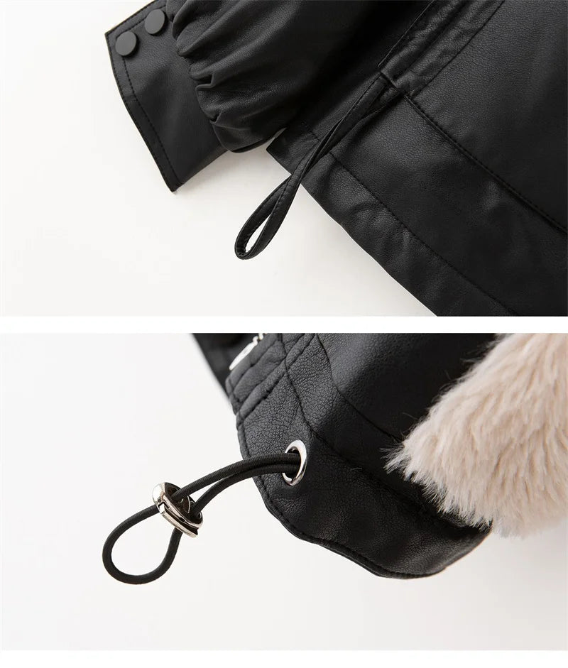 2025 Winter Leather Jacket Women Add-velvet Thicken Warm Coats Loose Hooded Short Jackets Streetwear Windproof Leather Outerwear