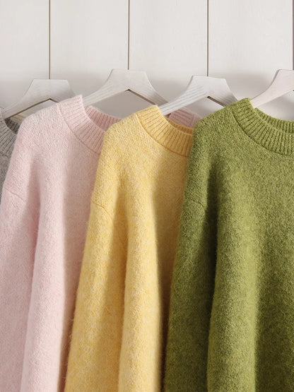 Women's Winter Sweater 2025 Warm Pullovers O Neck Knitwear Loose Knit Jumpers Basic Brown Sweaters For Women Winter Pink