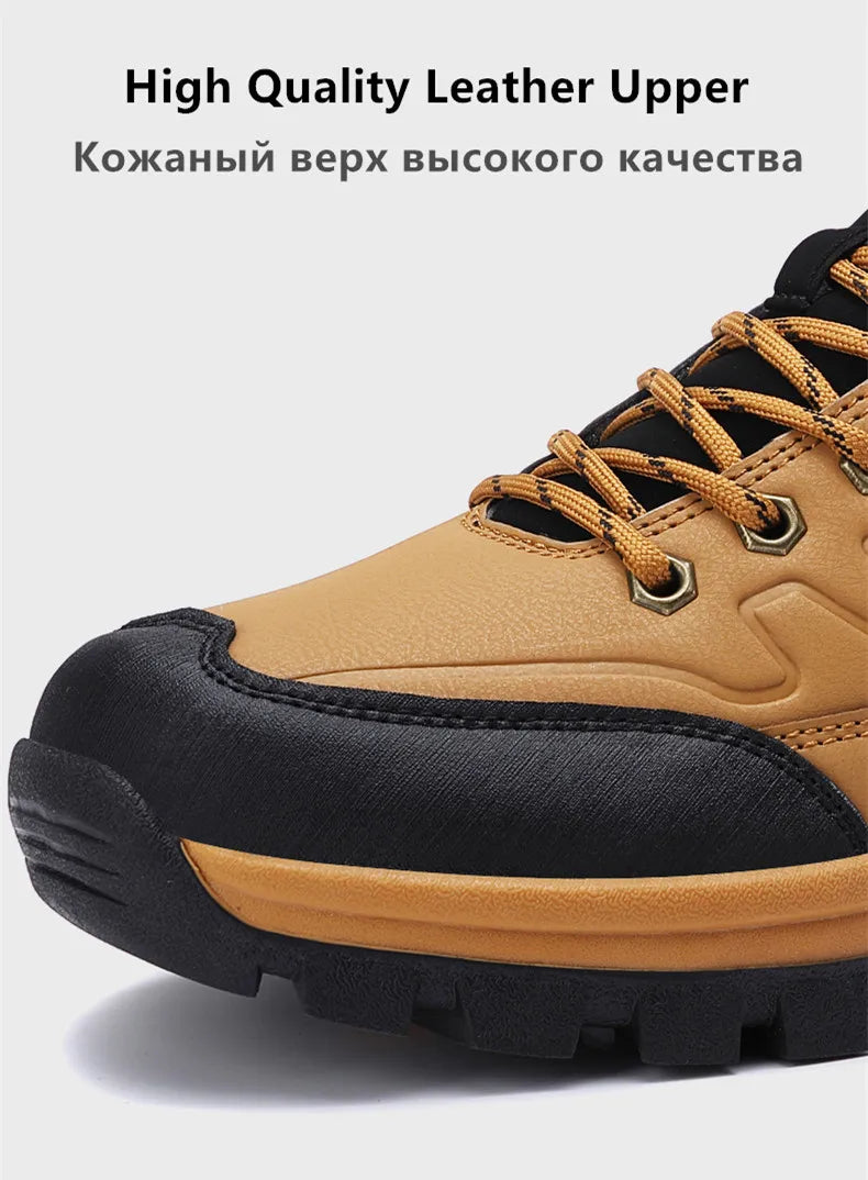 New Leather Men Shoes Outdoors Non-Slip Men's Hiking Shoes Lace-Up Waterproof Men Sneakers Fashion Comfortable Walking Shoes