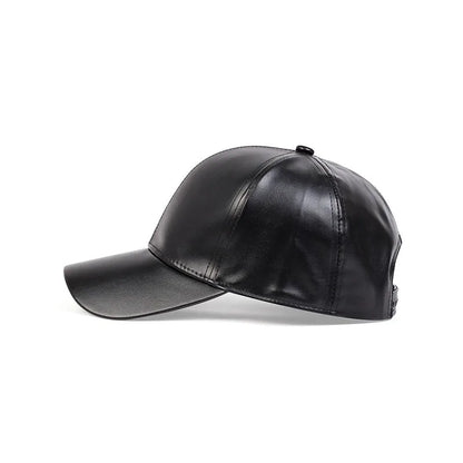 PU leather baseball cap spring and autumn men's solid color leather sun shading duck tongue cap casual hat
