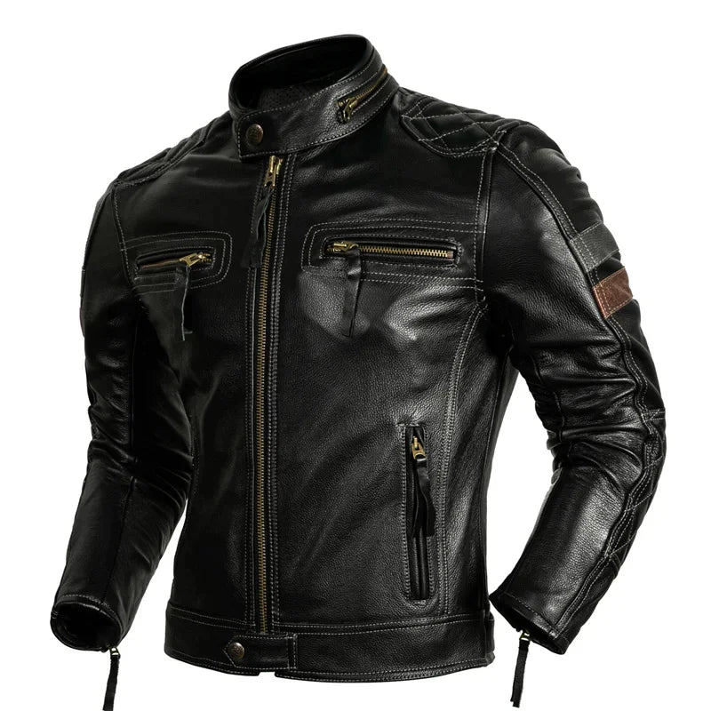 Protective Rider Clothing Natural Cow Leather Jacket Men Motor Biker Coat Mens Motorcycle Genuine Jaqueta