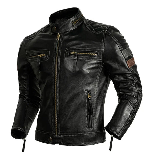 Protective Rider Clothing Natural Cow Leather Jacket Men Motor Biker Coat Mens Motorcycle Genuine Jaqueta
