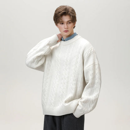 Men Winter Sweaters Men's Thick Twisted Flower Knitted Sweater Autumn Winter Round Neck Pullover Sweater Warm Top Women Sweater