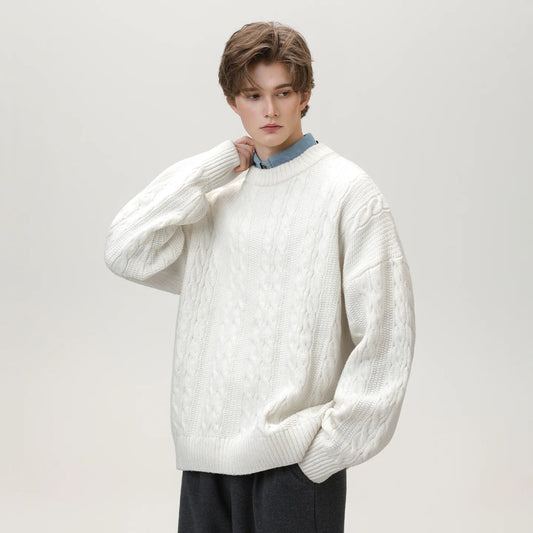 Men Winter Sweaters Men's Thick Twisted Flower Knitted Sweater Autumn Winter Round Neck Pullover Sweater Warm Top Women Sweater