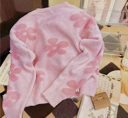 Soft Glutinous Sweater for Women in Autumn and Winter 2025 New Beaded Flowers Niche Fashion and Sweet