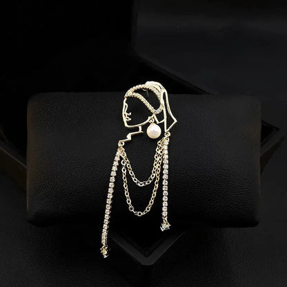 Wearing A Girl With Pearl Earrings Tassel Brooch For Women Female Wedding Banquet Jewelry Clothing Coat Dress Collar Accesories