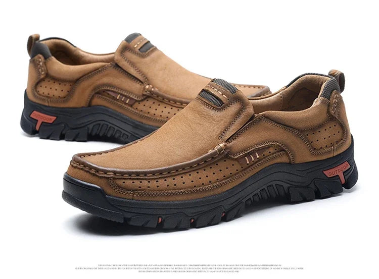 Handmade Leather Men Shoes Casual Outdoor Slip On Loafers Men Leather Shoes Flats Moccasins Walking Shoes Non-Slip Dropshipping