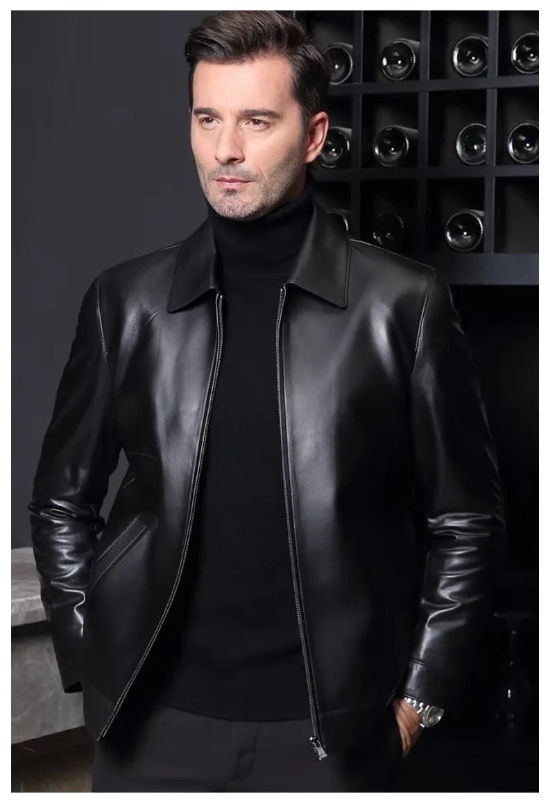 Business Leather Jackets Mens Fashion Leather Jacket Slim Fit Tturn Down Collar Coats Handsome Top Korean Casual Leather Coat