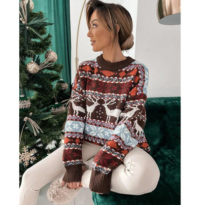Winter Christmas Sweaters for Women Print Warm Soft Knitwear Full Sleeve Casual Loose Jumpers Xmas pullovers Femme
