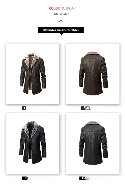 Men Coat Winter Long Leather Jacket Casual Jackets Coats New Faux Leather Vintage Biker Jacket Men Windproof Motorcycle Jacket