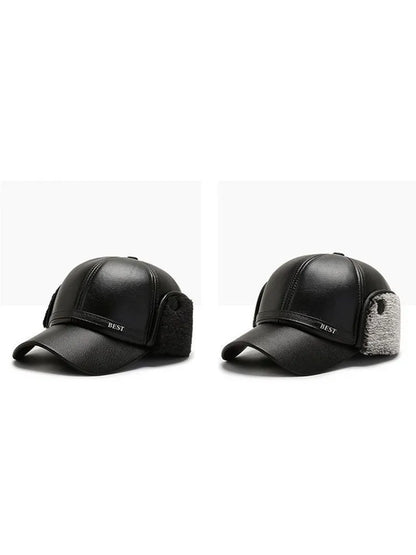 Men's Casual Cuffed Soft Leather Baseball Cap for Middle-Aged and Elderly, Warm for Winter