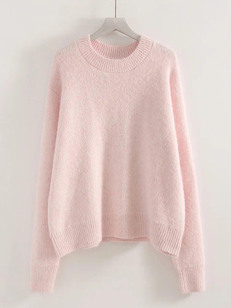 Women's Winter Sweater 2025 Warm Pullovers O Neck Knitwear Loose Knit Jumpers Basic Brown Sweaters For Women Winter Pink
