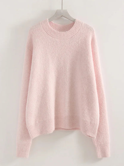 Women's Winter Sweater 2025 Warm Pullovers O Neck Knitwear Loose Knit Jumpers Basic Brown Sweaters For Women Winter Pink