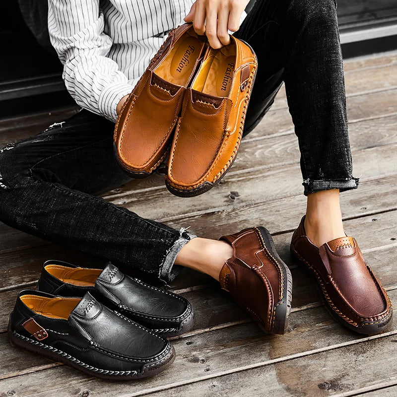 Handmade Leather Men Shoes Casual Comfortable Men Loafers Slip On Leather Shoes Men Flats Hot Sale Outdoor  Walking Shoes Man