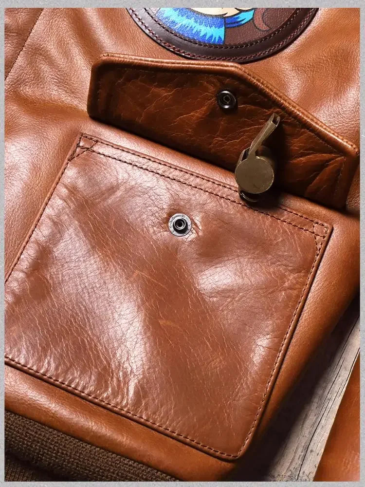 New Classical A-2 Oil Wax Cowhide Men's Genuine Leather Jacket Luxury Brown Excape Bomber Rider  Motorcycle Real Leather Coats