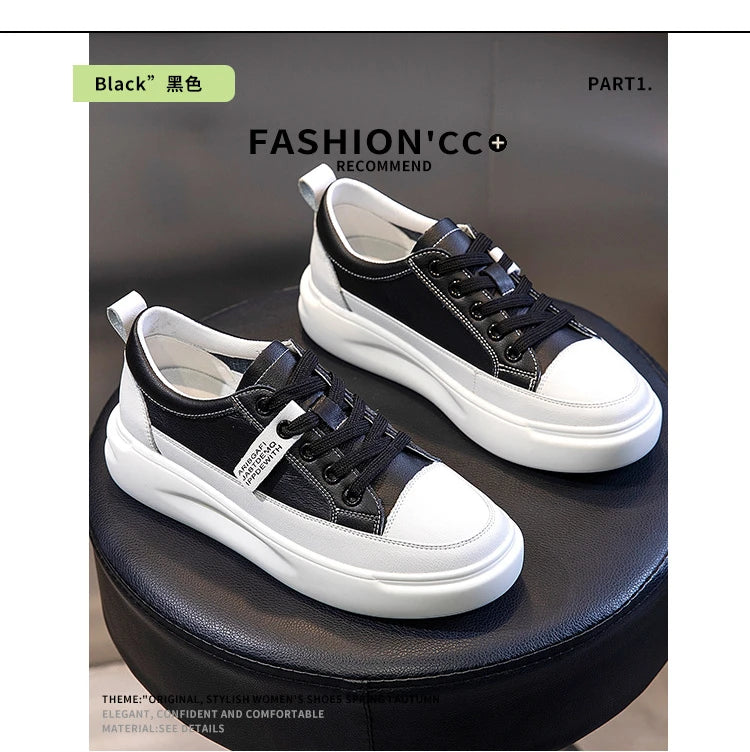 Leather sneakers 2025 Autumn/winter New Single Shoe Thick Soled Women's Shoes Flat Soled Shoes Casual Shoe Women's Board Shoes