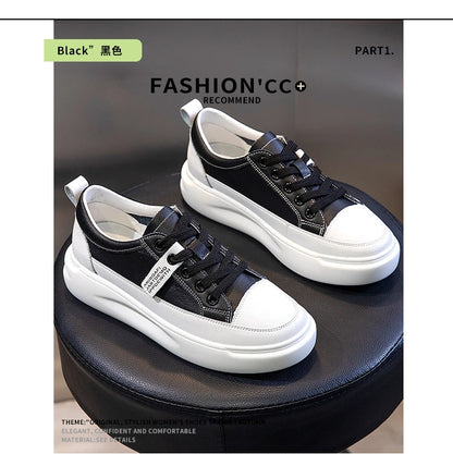Leather sneakers 2025 Autumn/winter New Single Shoe Thick Soled Women's Shoes Flat Soled Shoes Casual Shoe Women's Board Shoes