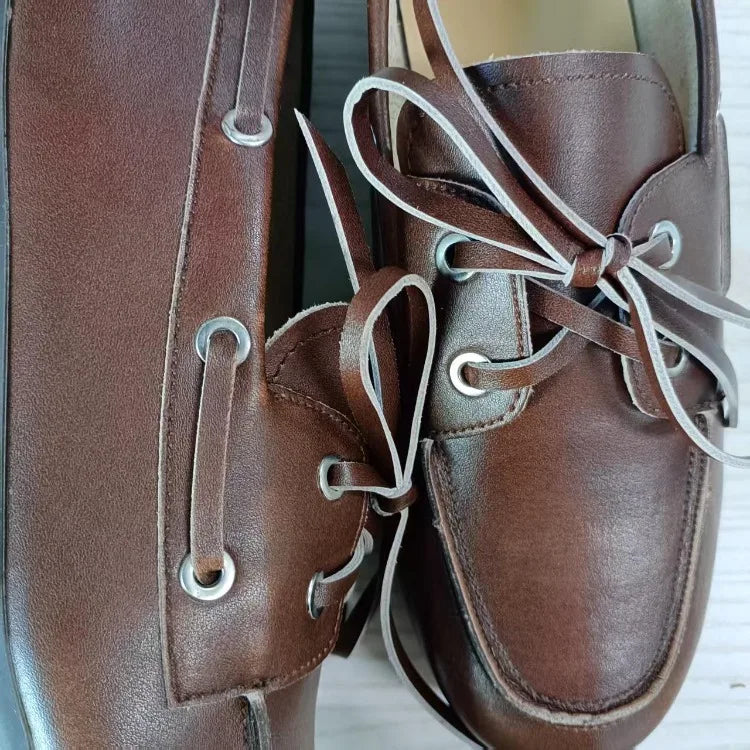 Leather Shoes for Women 2025 Spring and Autumn Sheepskin Worn Dirty Tied Soft Soled Loafer Shoes Retro One Foot Women's Shoe