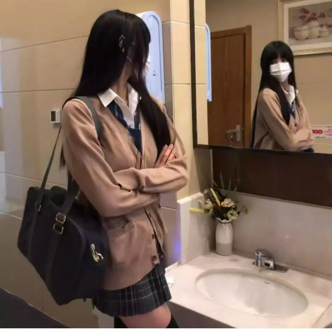 Sweet Wind Sweater Spring and Autumn V-neck Cotton Knitted Sweater Academy Style JK Uniform Cardigan Student Girl Role Play