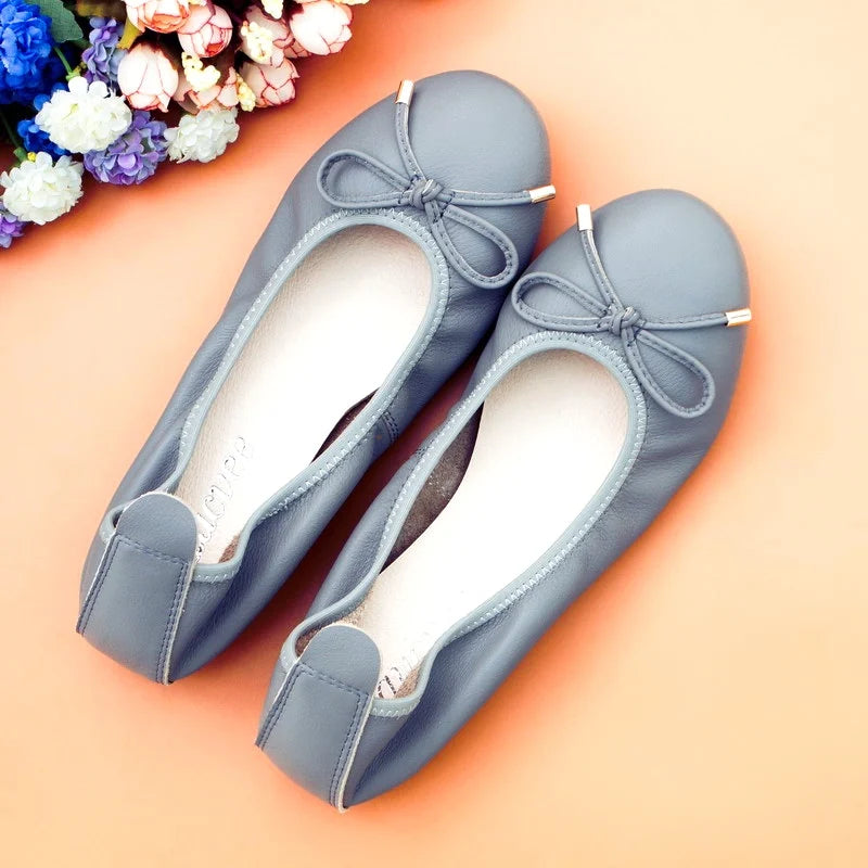 2024 Women Leather Breathable Ladies Comfortable Ballet Flats Driving Shoe Fashion Slip on Shallow Loafers Office Flat Boat Shoe