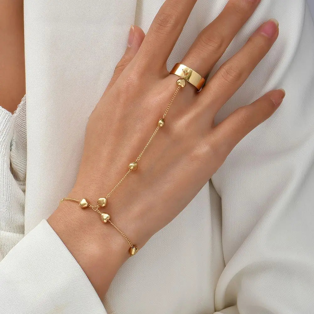 Jewelry for Women Girls Hand Accessories Layered Wrist Chain Finger Ring Bracelet Linked Finger Hand Harness Bangle Slave Chain