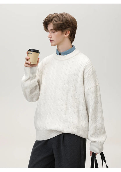 Men Winter Sweaters Men's Thick Twisted Flower Knitted Sweater Autumn Winter Round Neck Pullover Sweater Warm Top Women Sweater