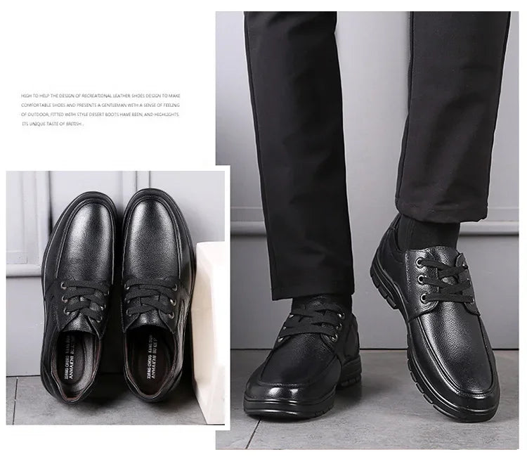 Genuine Leather Men Casual Shoes Luxury British Business Men Shoes Fashion Round Toe Lace Up Autumn Winter Old Man's Footwear