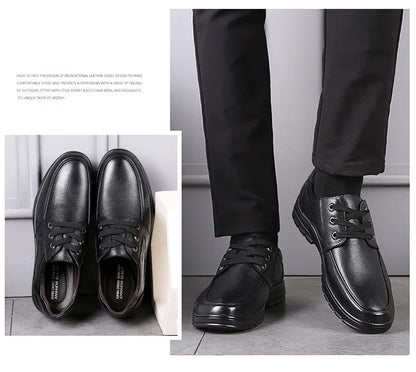 Genuine Leather Men Casual Shoes Luxury British Business Men Shoes Fashion Round Toe Lace Up Autumn Winter Old Man's Footwear