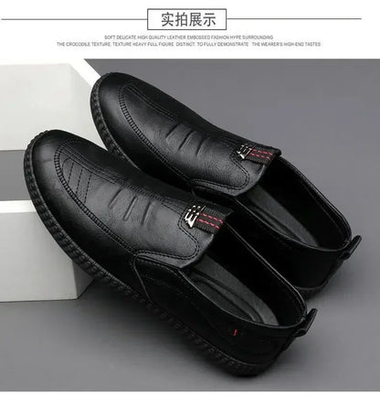 Leather Men Shoes Breathable Business Summer Slip on Loafers Man Casual Black Flats Driving Walking Shoes Moccasins
