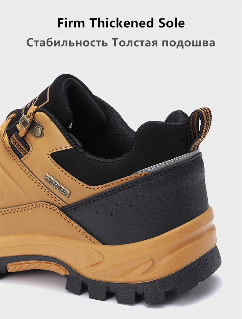 New Leather Men Shoes Outdoors Non-Slip Men's Hiking Shoes Lace-Up Waterproof Men Sneakers Fashion Comfortable Walking Shoes