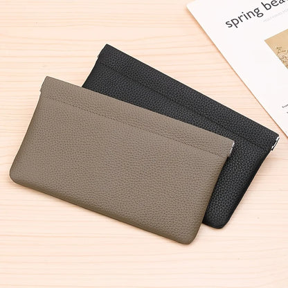 [Leather Wallet] Genuine Leather Long Wallet | Self-Closing with Zipper Closure - Compact Travel Organizer for Cash, Cards