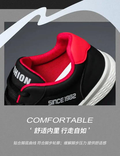 Artificial Leather Men's Casual Shoes Spring Men's Casual Lightweight Sports Shoes Lace Up Flat Shoes Breathable Outdoor Jogging