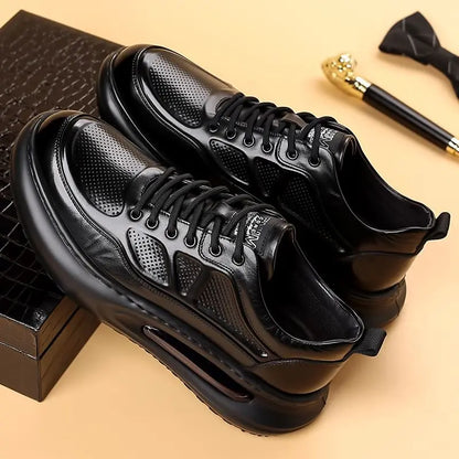 Genuine Leather Shoes Men Trendy Athletic Casual Walking Business Office Air Cushion Sneaker Sports Lightweight Streetwear Brown