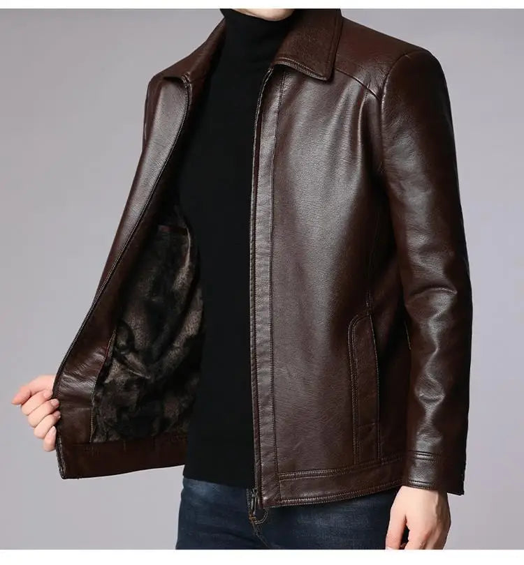 Warmth Thiened Real Leather Jaet Men's Casual Busin Sle eepskin Coat Dad Coat Loose Fit Winter Outerwear