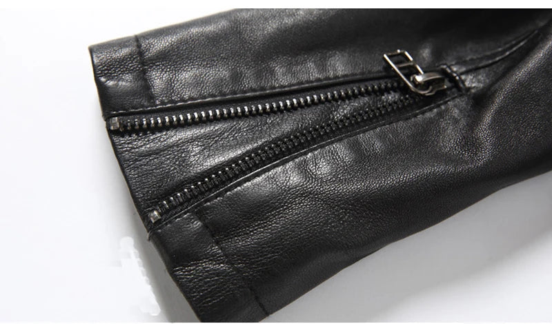 Leather Coat Women Short All-match European Fashion Biker Genuine Sheepskin Black Jackets Zipper Pocket Jaqueta Couro Feminina