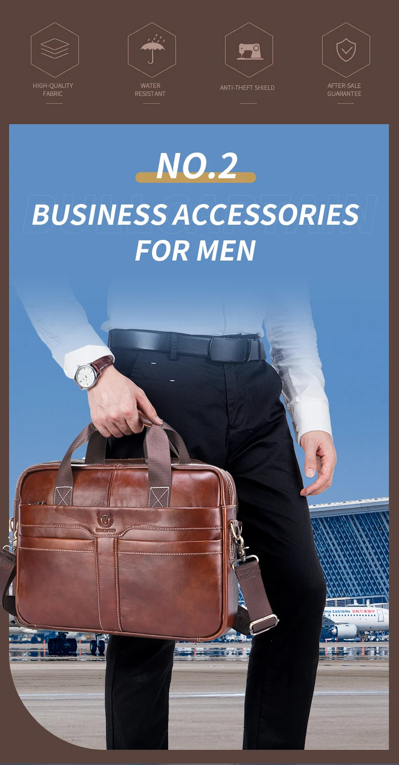 BULLCAPTAIN Leather Laptop Bag, Top Layer Leather 15" Laptop Bag Men's Laptop Briefcase Briefcase Work Business Travel Bag 053