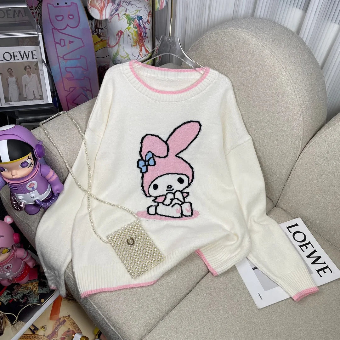 Hot Kawaii Sanrios My Melody Autumn Winter Sweaters for Girls Sweet and Cute Loose Sweatshirts for Couples Casual Versatile Tops