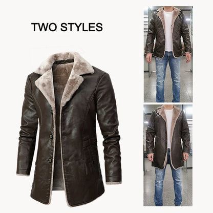 Winter Men's Leather Jacket Oversized Fur Long Coats High Quality PU Leather Thicken Fleece Casual Jacket Men Clothing A2F80818