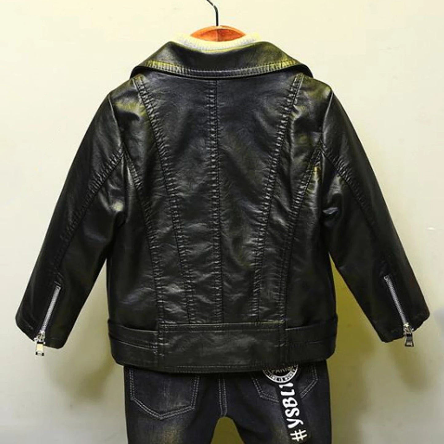 Retro Children's Leather Jacket,Boys Transition Coat,Kids PU Locomotive Wear,Faux Leather Outerwear,Girls Motorcycle Outfits