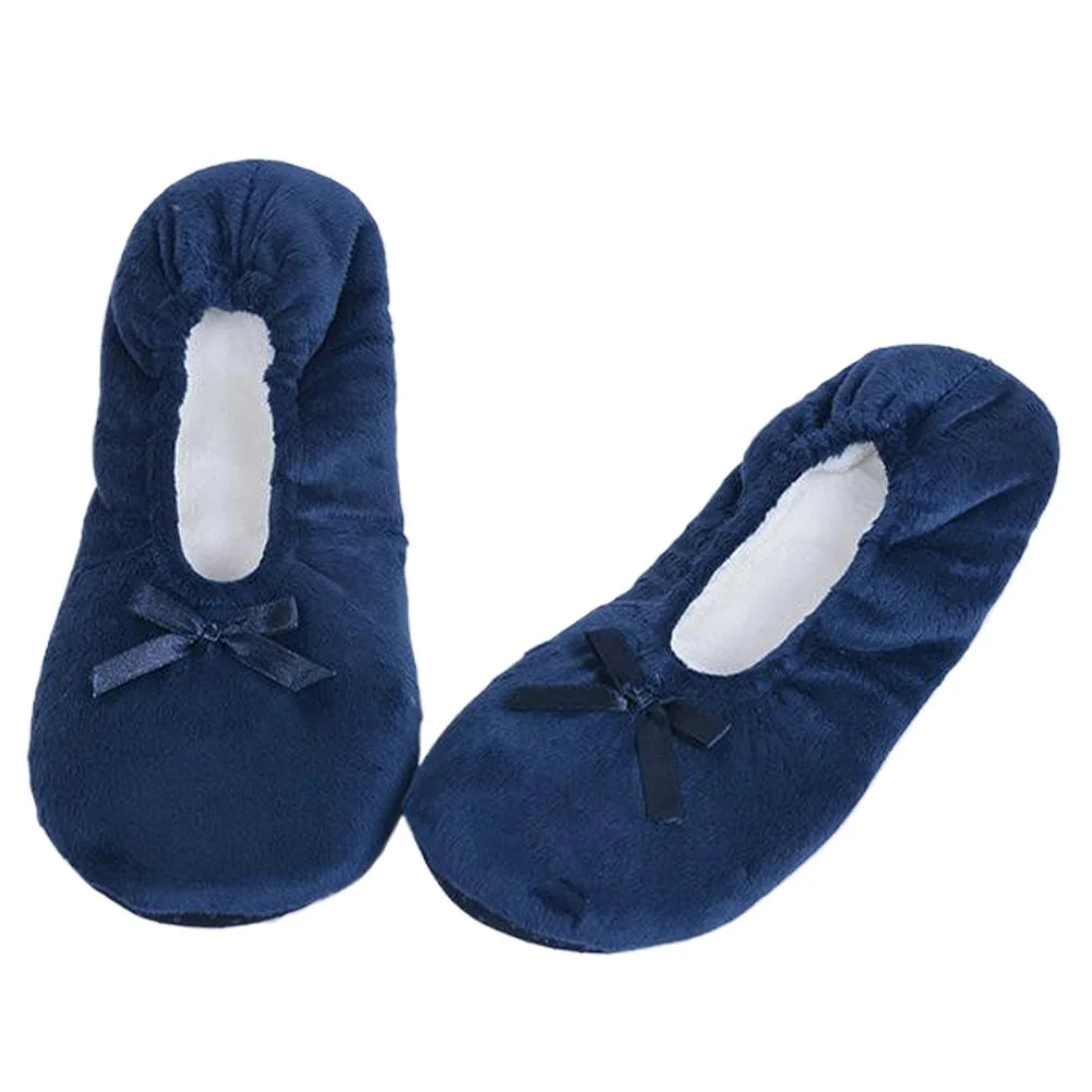 Women Ballerina Slippers with Satin Bow Winter Slippers Comfortable Warm Ballet Flats Girls Plush Slippers