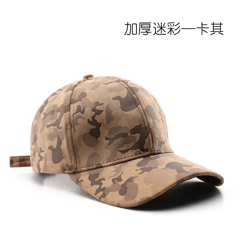 Leather Suede PU Camouflage Baseball Cap Men and Women Autumn Winter Hip Hop Adjustable Outdoor Snapback Hat